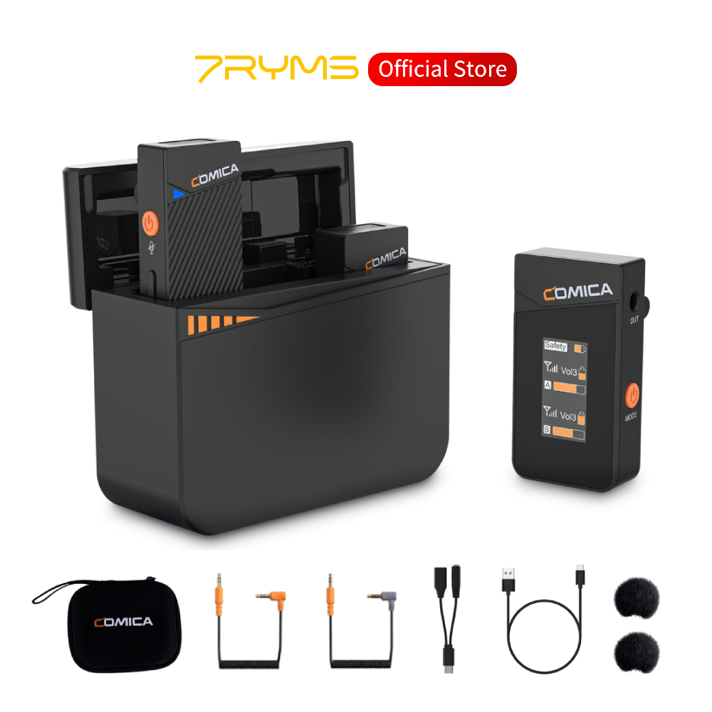 Micro không dây Mini Comica Vimo C 2.4G có hộp sạc, Mic ve áo không dây kép cho máy ảnh điện thoại t