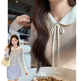 Suxi Pháp Retro Thu Đông Mới Cổ Búp Bê Dài Tay Dệt Kim Áo Len Nữ Ngắn 240830