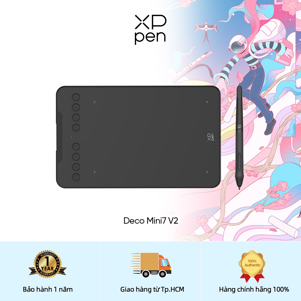 Máy tính bảng vẽ XPPen Deco mini7 v2 Máy tính bảng bút 7x4 Inch với 16384 mức áp suất Stylus, hỗ trợ 60° Hỗ trợ nghiêng Windows Mac Linux Android Chrome