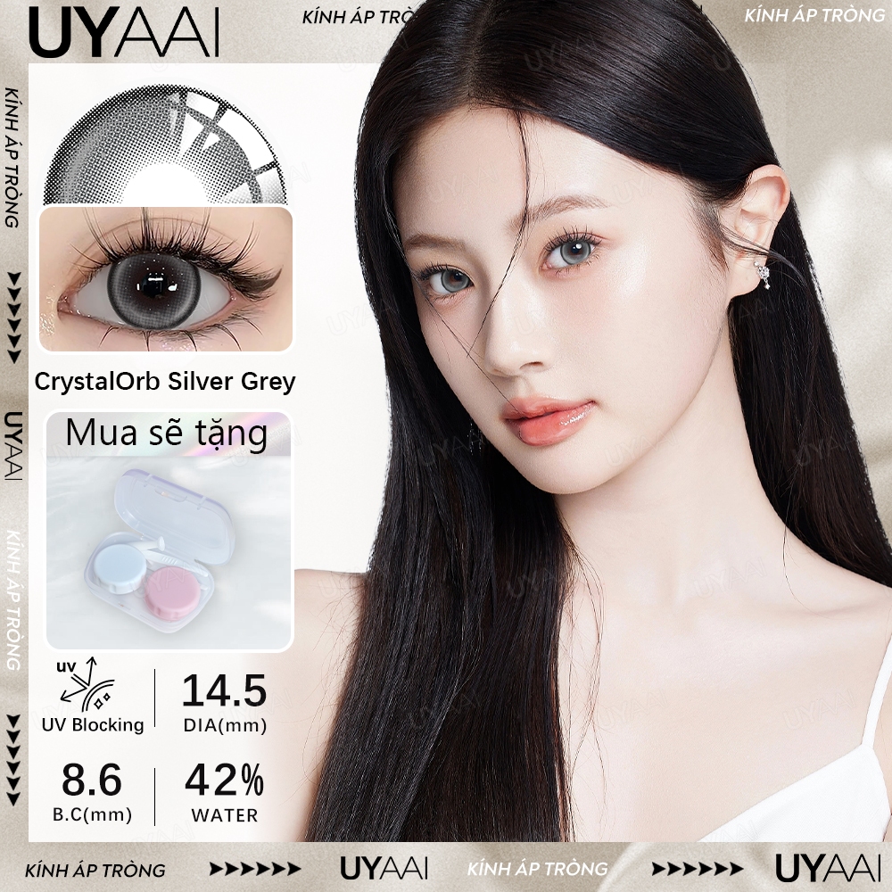 Kính áp tròng UYAAI 0 (2 chiếc) 14,5mm gần mắt ống kính màu tím CrystalOrb Bạc Xám ống kính 1 năm Kính áp tròng màu xám