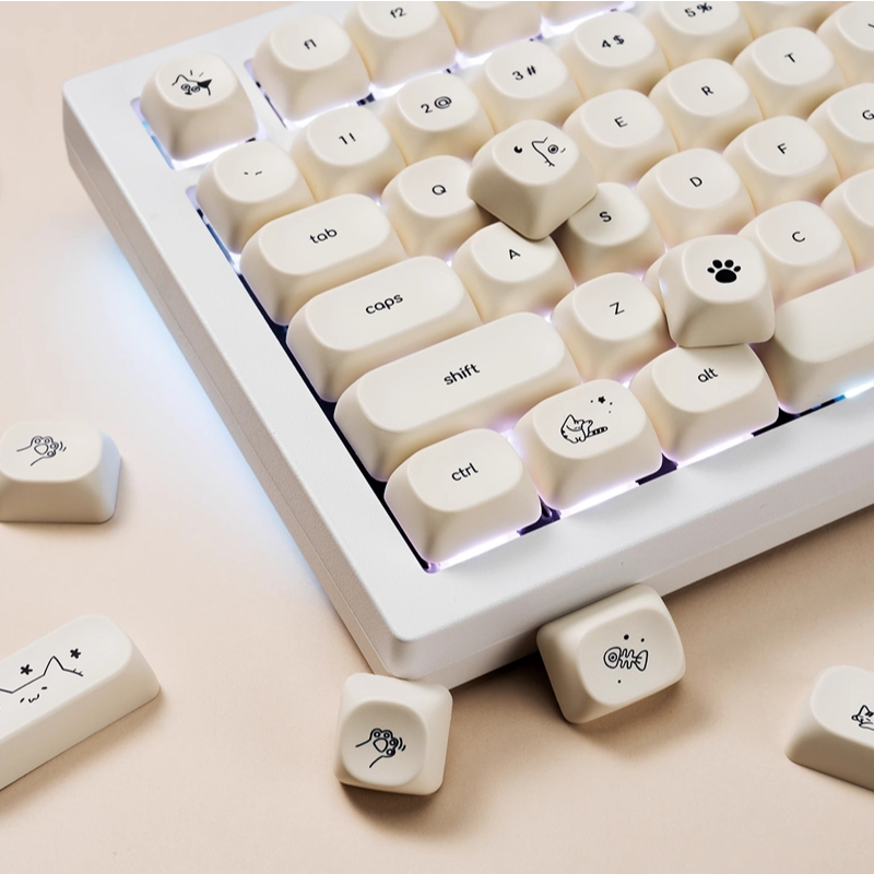 [Chỉ Keycap] Sữa Trắng Mèo Con Keycap 124 Phím MOA Profile PBT Thăng Hoa Cho Cherry MX Switch Bàn Ph