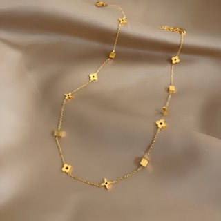  Vuông Bốn Lá Cỏ Ba Lá Hoa Vòng Cổ Thép Titan Mạ Điện 18k Vàng Ánh Sáng Sang Trọng Niche Cao Cấp Xương Đòn Dây Xích Phụ Kiện Tinh Tế 