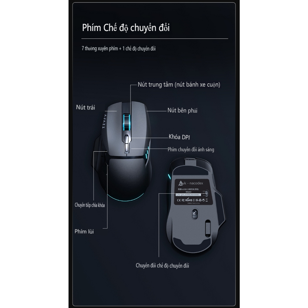 Ajazz AJ039 Chuột Chơi Game Không Dây 2.4G Bluetooth Ba Chế Độ Chuột PAW3212 Tiện Dụng Tùy Chỉnh PC Laptop Máy Tính Để Bàn Phụ Kiện Quà Tặng | BigBuy360 - bigbuy360.vn