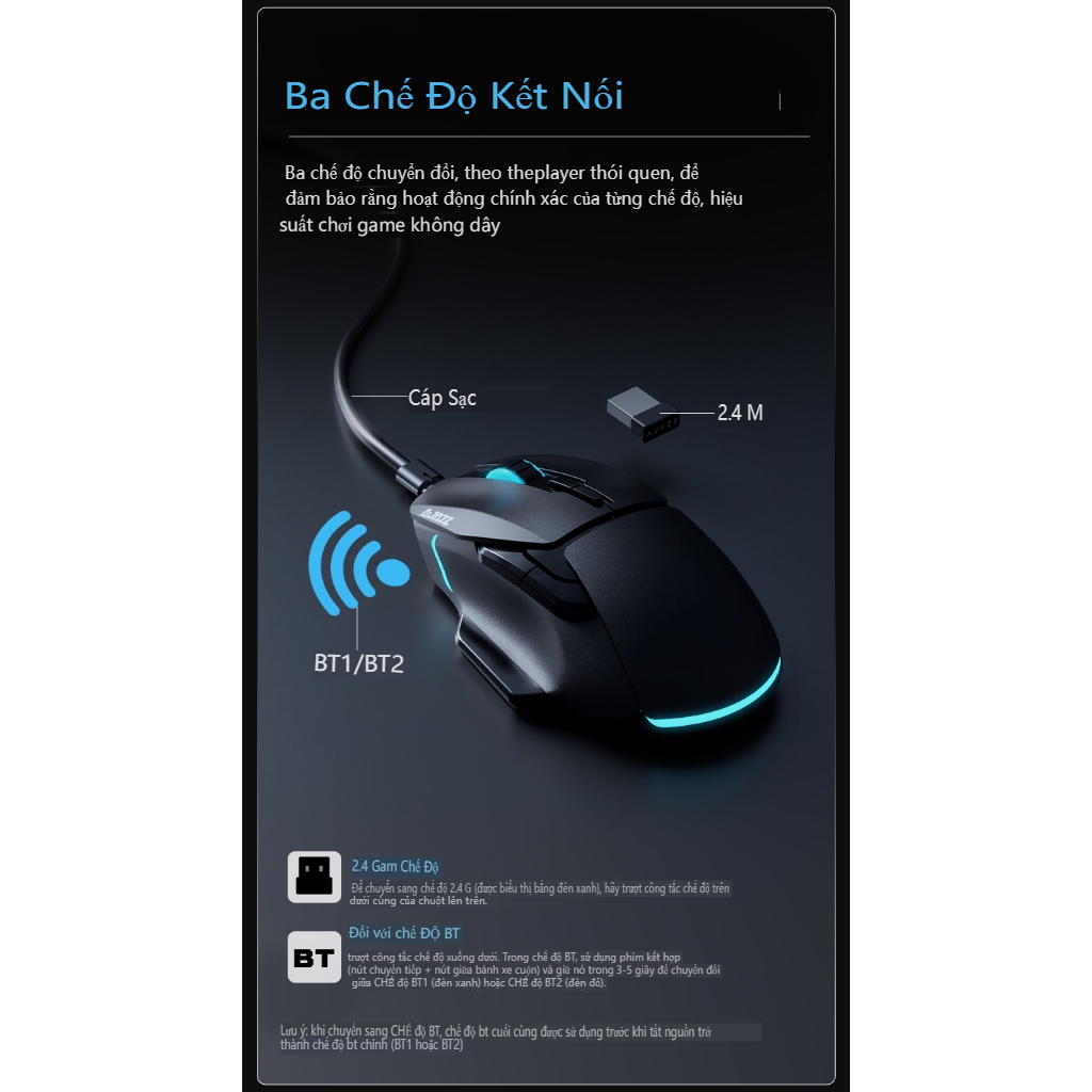 Ajazz AJ039 Chuột Chơi Game Không Dây 2.4G Bluetooth Ba Chế Độ Chuột PAW3212 Tiện Dụng Tùy Chỉnh PC Laptop Máy Tính Để Bàn Phụ Kiện Quà Tặng | BigBuy360 - bigbuy360.vn