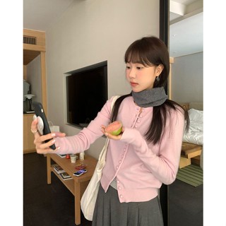 QKOOLE Mùa Thu Cổ Tròn Đơn Giản Top Áo Len Dệt Kim Ngắn Nút Cardigan Phong Cách Mới Áo Khoác Nhỏ Nữ