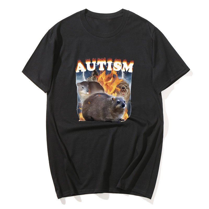 Ngộ nghĩnh Tự Kỷ Hyrax Meme Áo Nam Thời Trang Cổ Tròn Chất Lượng Cao Áo Thun Thời Trang Unisex Retro