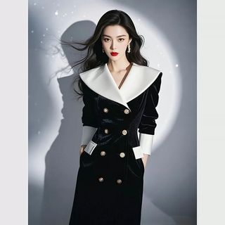 Mùa Thu 2024 Phong Cách Mới Soufflé Ánh Sáng Phong Cách Pháp Mặc Trang Trọng Dịp Tính Khí Phong Cách Hepburn Váy Dài Màu Đen Cao Cấp Đầm