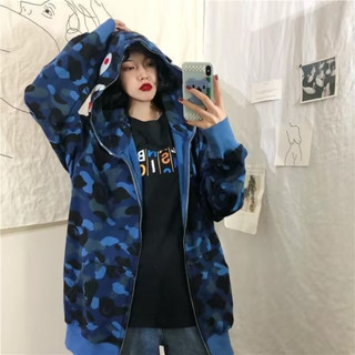  Áo hoodie cá mập ngụy trang nam nữ áo khoác dây kéo rộng Hàn Quốc 