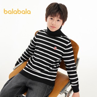 Áo len trẻ em Balabala cho bé trai và bé gái 2024 Áo thun dệt kim cổ cao đơn giản mới cho mùa thu đông