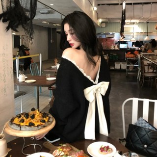  Áo len dệt kim nơ hở lưng phong cách Hàn Quốc dành cho nữ 