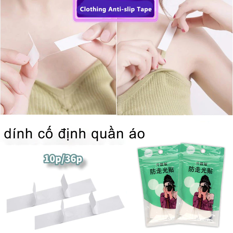 ☄️starryshop☄️36 băng dính cố định quần áo - Miếng dán chống lộ, hở ngực, vai áo unisex，Miếng dán 2 mặt chống hở mép áo mép váy siêu mỏng trong suốt túi