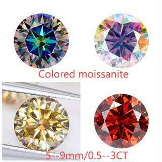 Màu sắc Moissanite Kim cương (5-9mm) Kim cương nhân tạo có thể vượt qua bút kim cương thử nghiệm với giấy chứng nhận giám định tròn tám sao tám mũi tên cắt