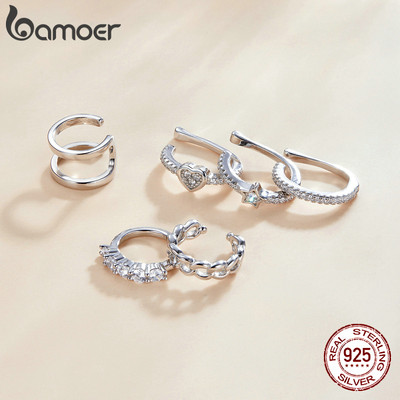 Bông tai bạc Bamoer 925 Kẹp 1 mảnh Trang sức màu vàng đơn giản dành cho nữ