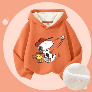 W.G.Q  Áo Hoodie bé trai / bé gái, Lớp lót lông cừu phong cách mùa thu đông dày, có in Snoopy