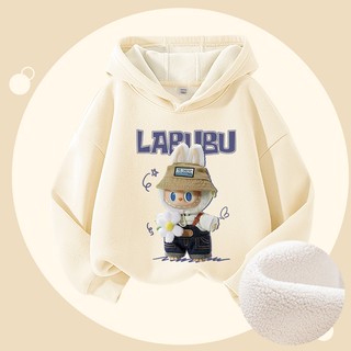  W.G.Q Áo Hoodie bé trai   bé gái phong cách mùa thu đông Plus nhung dày có in labubu 