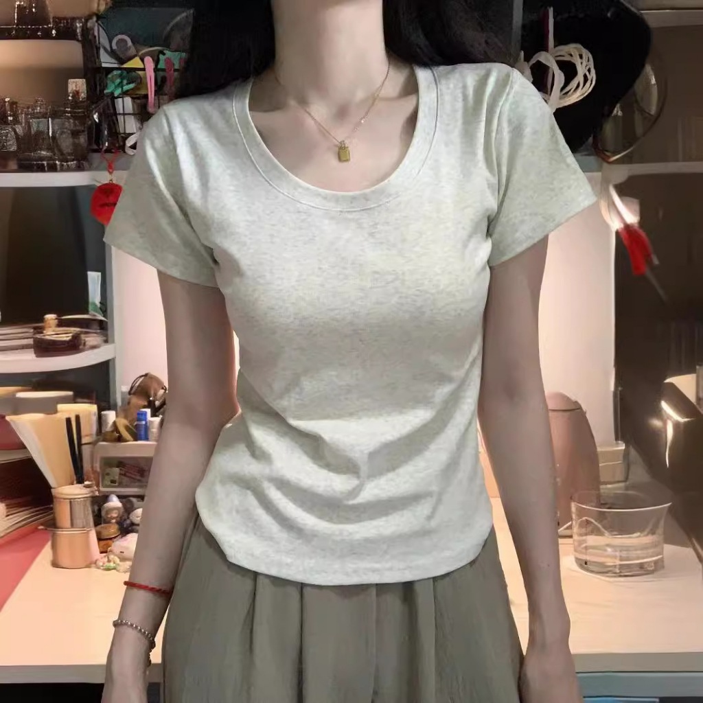 【V/O】áo baby tee 2024 Mới áo thun ôm body trơn Bigsize70kg áo thun nữ nguyên chất Cotton