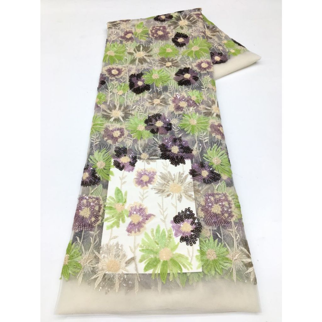 Sequins vải nhiều màu lưới đôi sequin ren hoa sang trọng vải sequin