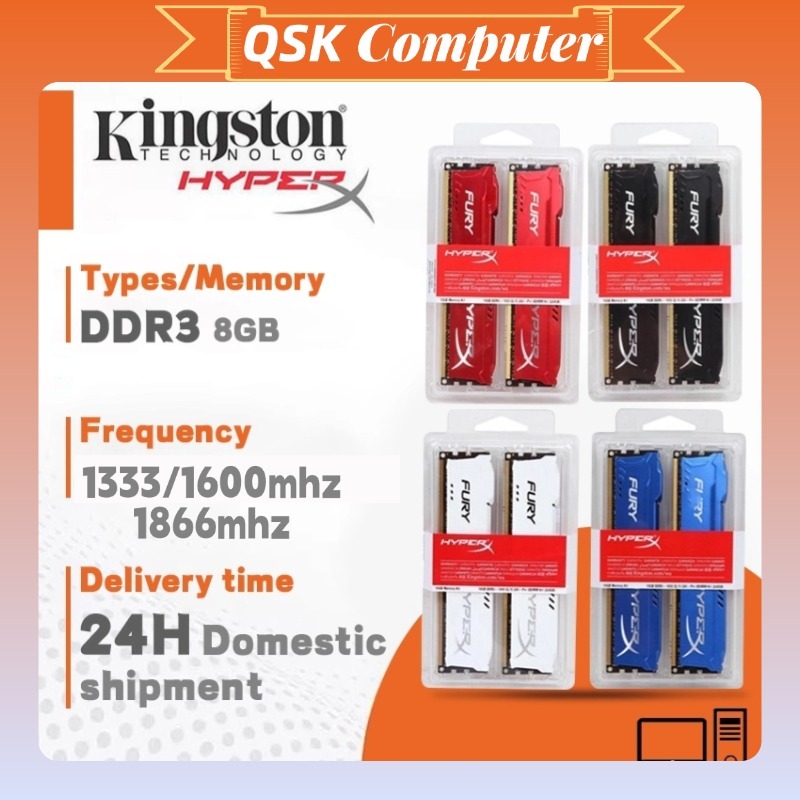 [Bộ 2 món] Kingston Hyperx 8GB Desktop RAM DDR3 Bộ nhớ để bàn DIMM 1333mhz/1600mhz/1866mhz 240Pin 1.35V/1.5V RAM PC3- 10600/12800/14900/RAM DIMM Gaming memory