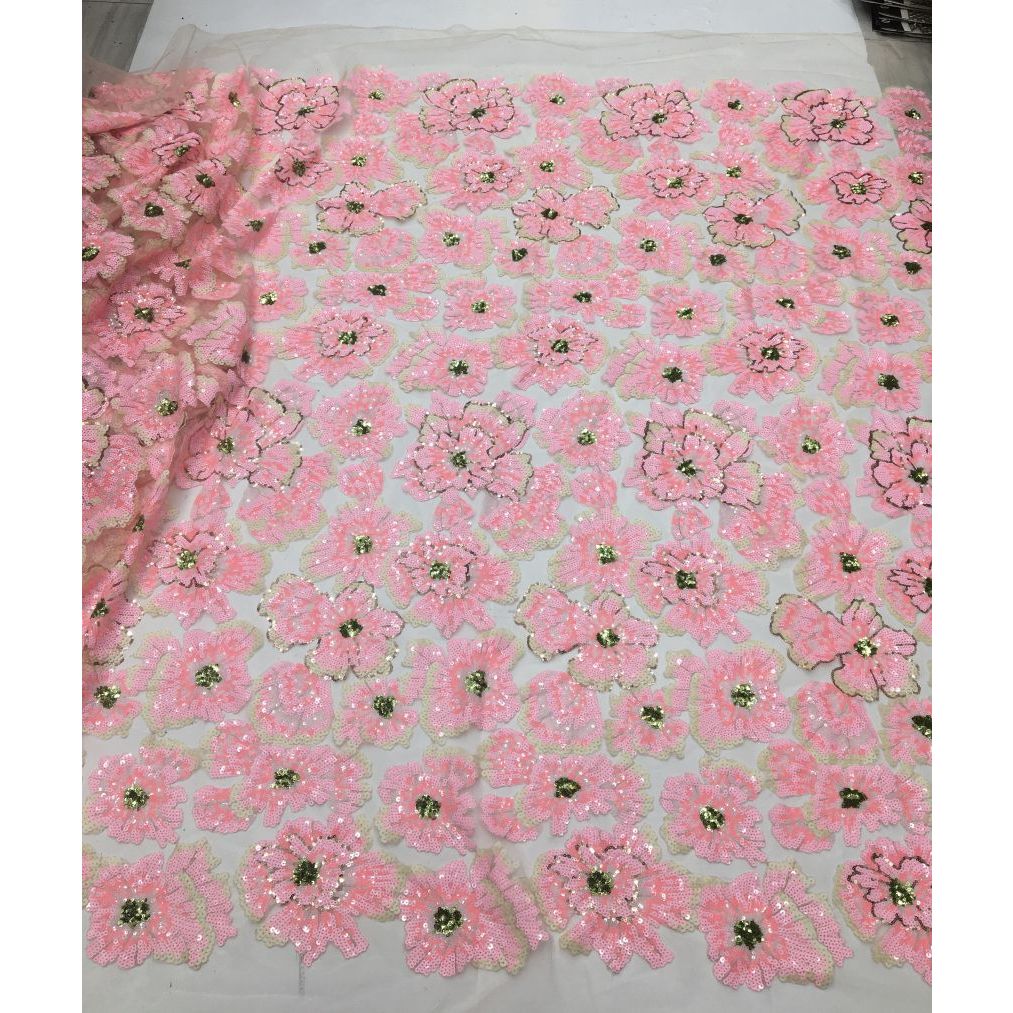 2024 hoa hồng ren sequins vải đôi sequin ren nhiều màu vải ren sequin