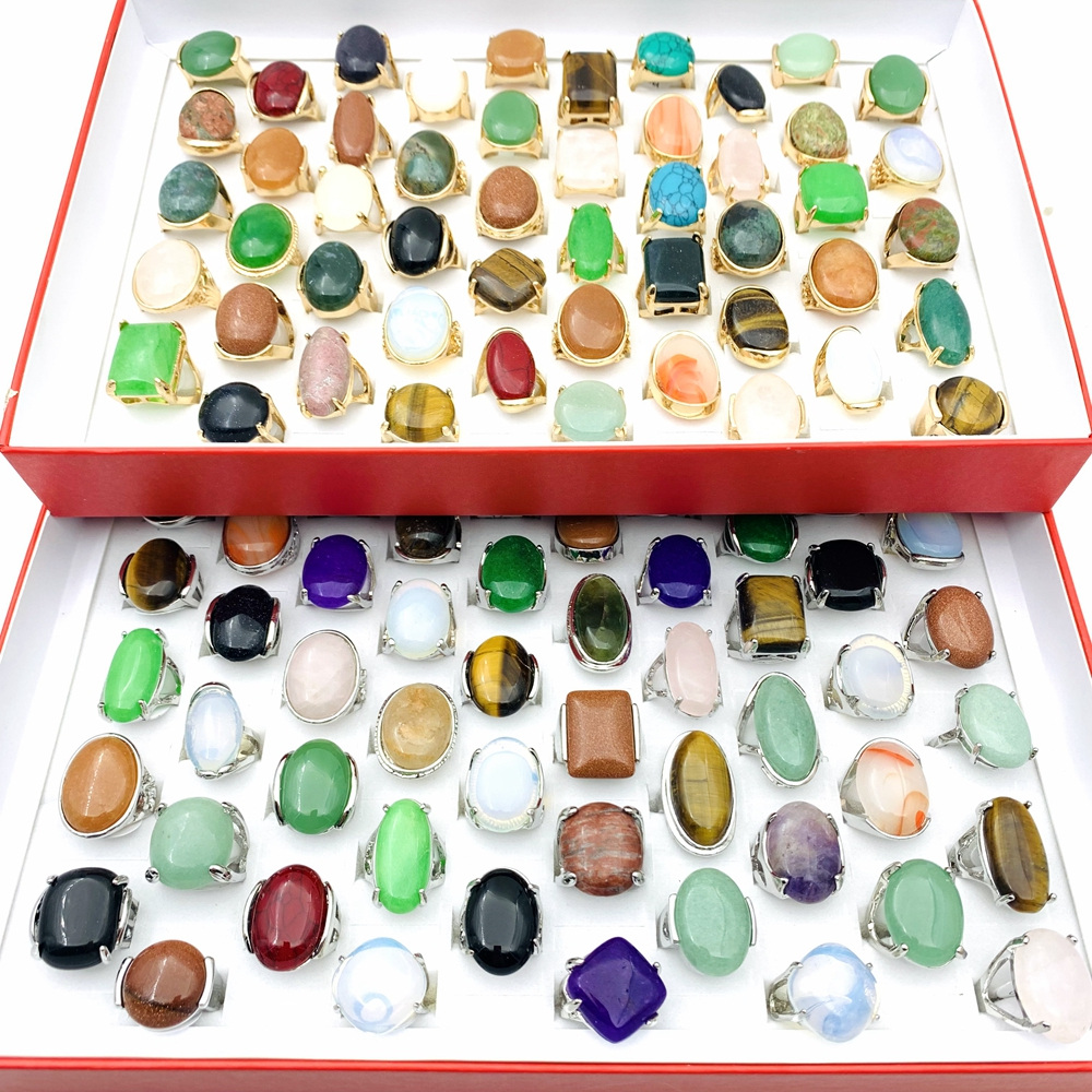 10 Chiếc Nhẫn Đá Tự Nhiên Cho Nam Nữ Bạc / Mạ Vàng Phụ Kiện Trang Sức Thời Trang