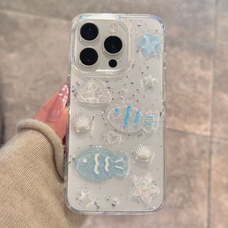 Lấp Lánh 3D Cá Pha Lê Bạc Lá Điện Thoại Dành Cho iphone 17 Pro Max 17 Air 16 15 14 13 12 11 Pro Max Plus Cô Gái Tình Yêu Ngọc Trai Epoxy Trong Suốt Bìa Mềm