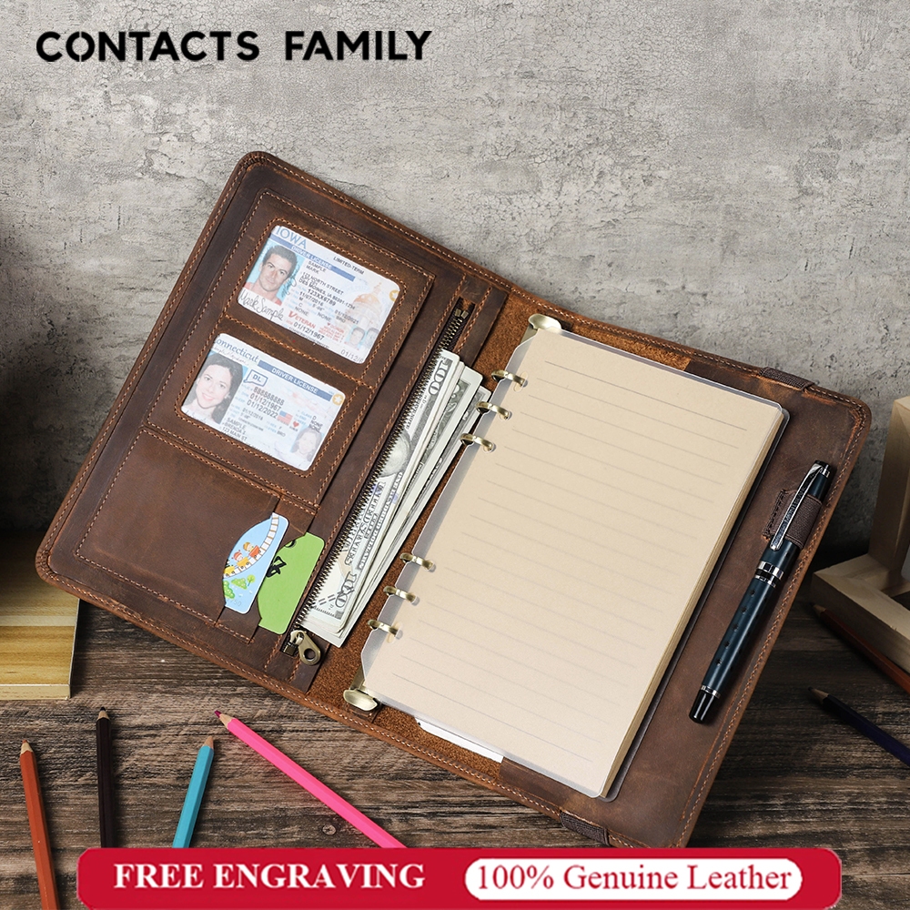 CONTACTS FAMILY Vintage A5 Da Notebook Dây Cao Su Buộc A5 Notebook Bao Da 6 Vòng Chất Kết Dính