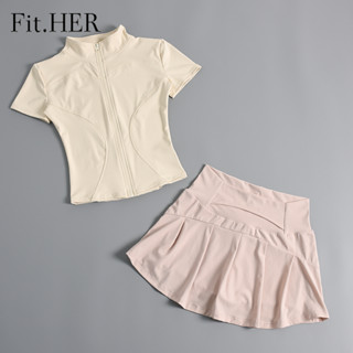 Fit.her Đồ Thể Thao Nữ Slim Slim Nhanh Khô Quần Áo Tập Yoga Áo Tay Ngắn Pilates Tập Chạy Lông Vũ Quần Vợt