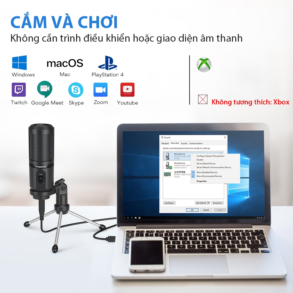 Maono PM461TR Gen2 Micro USB Condenser Mic có Mic Gain cho PC, Điện thoại thông minh, Laptop, Ghi âm, Phát trực tuyến, Podcasting, Phát trực tiếp | BigBuy360 - bigbuy360.vn