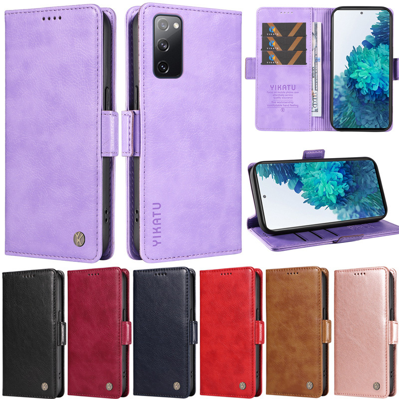 Ốp Sang Trọng Cho Samsung Galaxy S20 FE 5G Note 20 Ultra Note 10 + Note 9 Note 8 J7 Prime J530 J5 Prime Retro Ví Mềm Litchi Da Khe Cắm Thẻ Từ Tính Flip Stand Cover