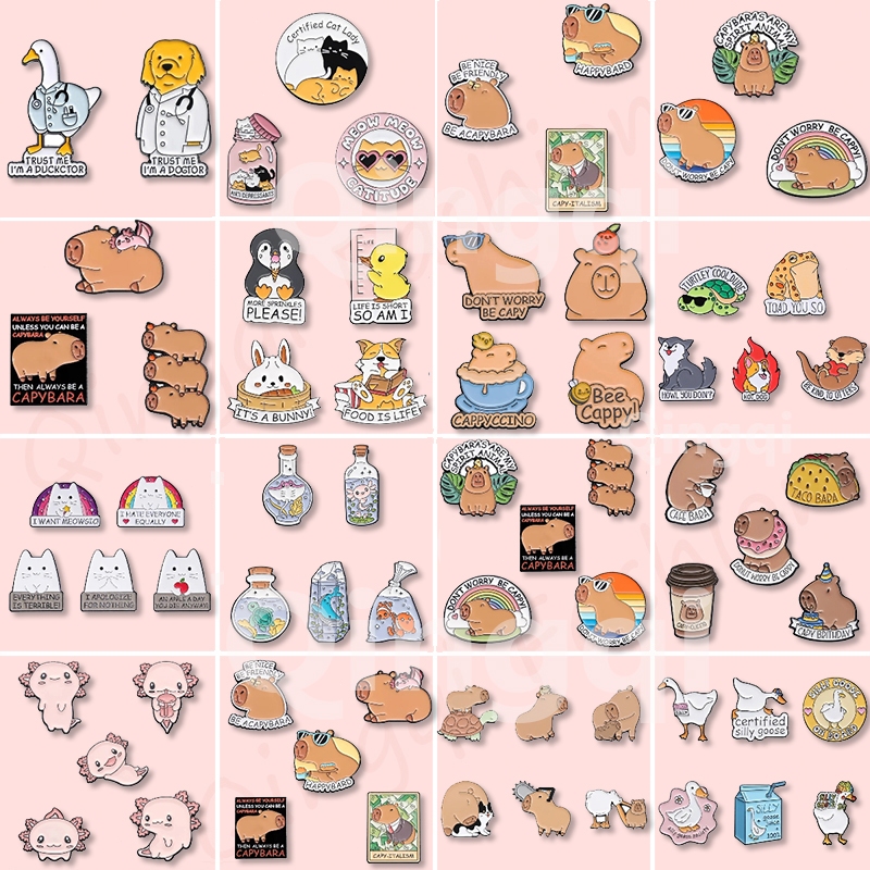 2-6 Chiếc Hoạt Hình Động Vật Men Chân Thổ Cẩm Bộ Mèo Ngộ nghĩnh Ếch Capybara Ngỗng Trâm Cài Ve Áo Huy Hiệu Trang Sức Dễ Thương Quà Tặng Cho Bạn Bè