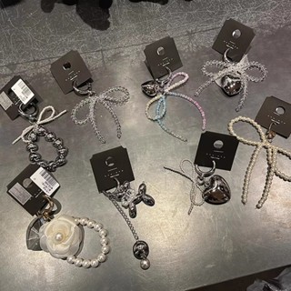 2025 Hàn Quốc Tinh Tế Ngọt Ngào Ngọc Trai Nơ Móc Khóa Trái Tim Mặt Dây Chuyền Móc Khóa Y2K Thẩm Mỹ Chìa Khóa Cho Bé Gái Túi Mặt Dây Chuyền Phụ Kiện