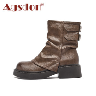 Agsdon Giày Bốt Ngắn Nữ Đế Dày Giày Bốt Martin Giày Hiệp Sĩ Mùa Xuân Thu Phong Cách Mới