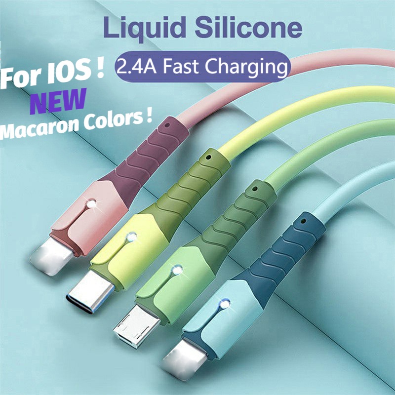 Dây Cáp Sạc Nhanh 2.4A For Phone 13 12 Pro Max 11 X Bằng Silicon Có Đèn Led