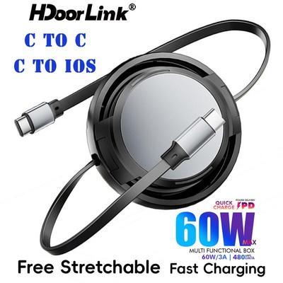 Cáp sạc nhanh HdoorLink 60W Cáp sạc nhanh có thể thu vào PD Cáp dữ liệu có thể thu vào USB C sang cáp sạc USB C/IOS