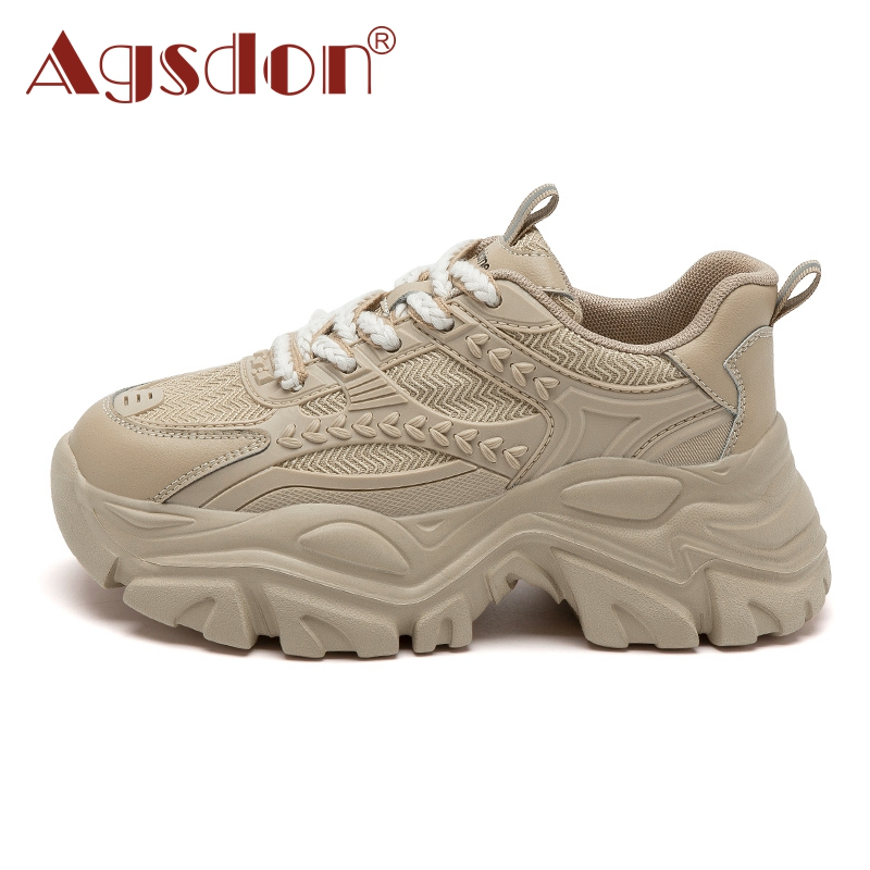 Giày Bố Agsdon Giày Nữ Da Thật Đế Dày Tăng Chiều Cao Giày Trắng