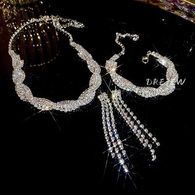 DREJEW Bộ ba Vòng cổ kim cương phóng đại  Châu Âu và Mỹ Vòng cổ xương đòn thời trang