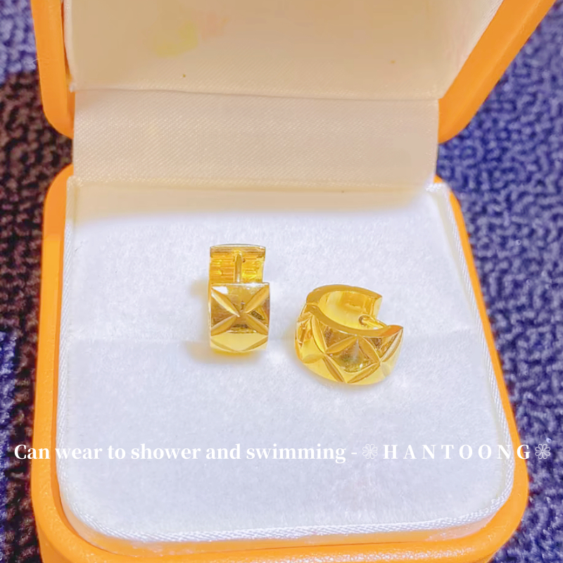 Bông tai nữ mạ vàng 24K, Bông tai nữ, Bông tai thép không gỉ, Bông tai vàng 916