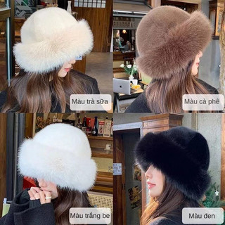  Nón beret phủ lông nhân tạo giữ ấm tai xinh xắn thời trang mùa đông nón tai bèo phong cách thu đông 