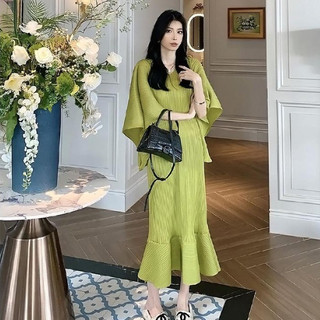 Miyake Xếp Ly Đầm Retro Váy Ôm Hơn Nhìn Đuôi Cá Váy Giữa Chiều Dài Niche Thiết Kế Váy...