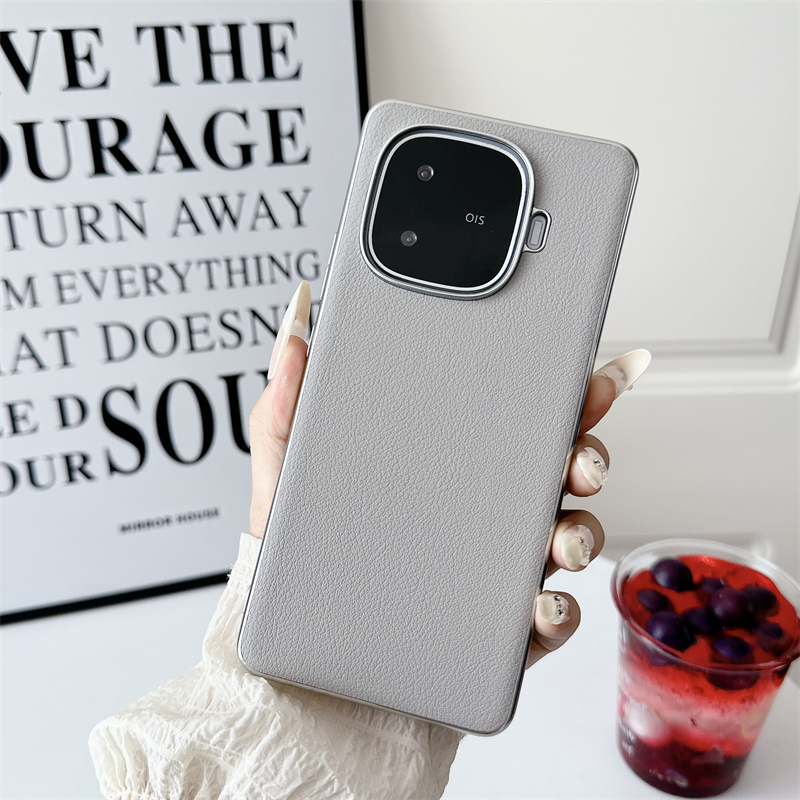 Vỏ da mạ điện cho VIVO IQOO Z9 Turbo + Y200 GT Vỏ bọc ống kính kim loại mờ đơn giản Vỏ chống sốc