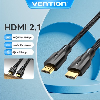 Cáp HDMI Vention 2.1 8K/60Hz Tốc Độ Cao 48Gbps PVC Bện Dolby Vision Cáp Video HDMI PVC Cho PS5 TV Xiaomi