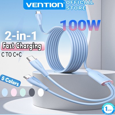 Cáp sạc Vention PD 100W USB C Cáp 2 TRONG 1 Loại C Sang C 5A Tương thích với iPad IPhone15