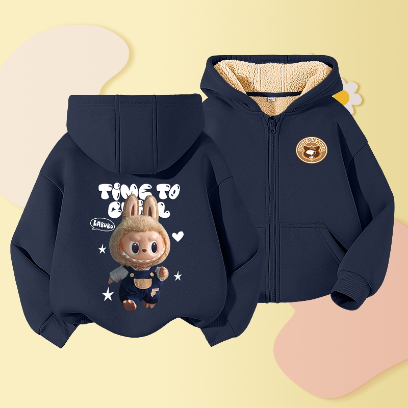 W,G,Q Áo Hoodie bé trai, Áo khoác có dây kéo, Phiên bản dày có in labubu