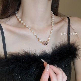  DREJEW Quả bóng kim cương mạ điện thật ngọc trai từ tính Vòng cổ xương đòn phong cách cao cấp 