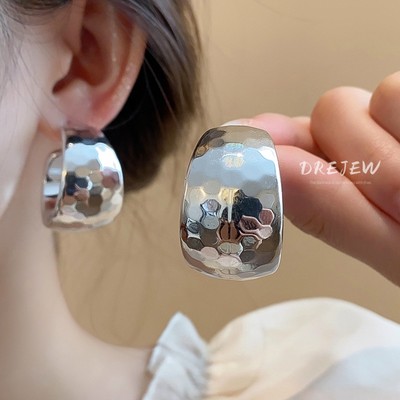 DREJEW Bông tai hình chữ C rộng vành kim cương xuyên biên giới mới thiết kế đơn giản bông tai thích hợp bông tai cao cấp dành cho nữ không gây dị ứng