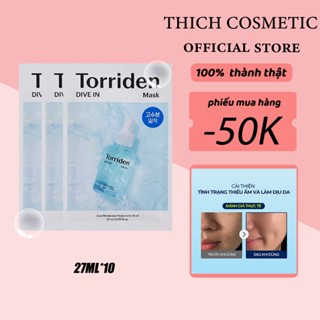 Mặt nạ giấy serum torriden số 1 DIVE IN Hyaluronic Acid dưỡng ẩm và bám chặt vào da1 hộp-10miếng