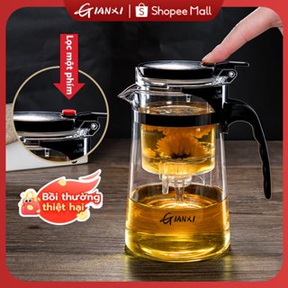 GIANXI 【Nâng cấp dày Ấm trà tách lọc trà, Ấm trà thủy tinh chịu nhiệt dày bền, Bộ đồ gia dụng trong suốt Bộ lọc một nút tiện lợi Ấm trà người bạn 500ML-1000ML