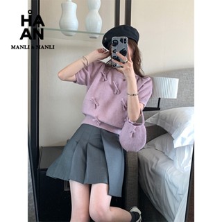 MANLIMANLI Áo len nữ cổ tròn tay phồng thời trang đầu thu