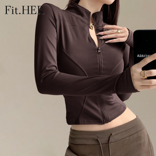 Độ đàn hồi cao nhanh khô áo khoác thể thao mùa xuân cổ đứng Slim mỏng yoga áo quần áo thể dục áo khoác