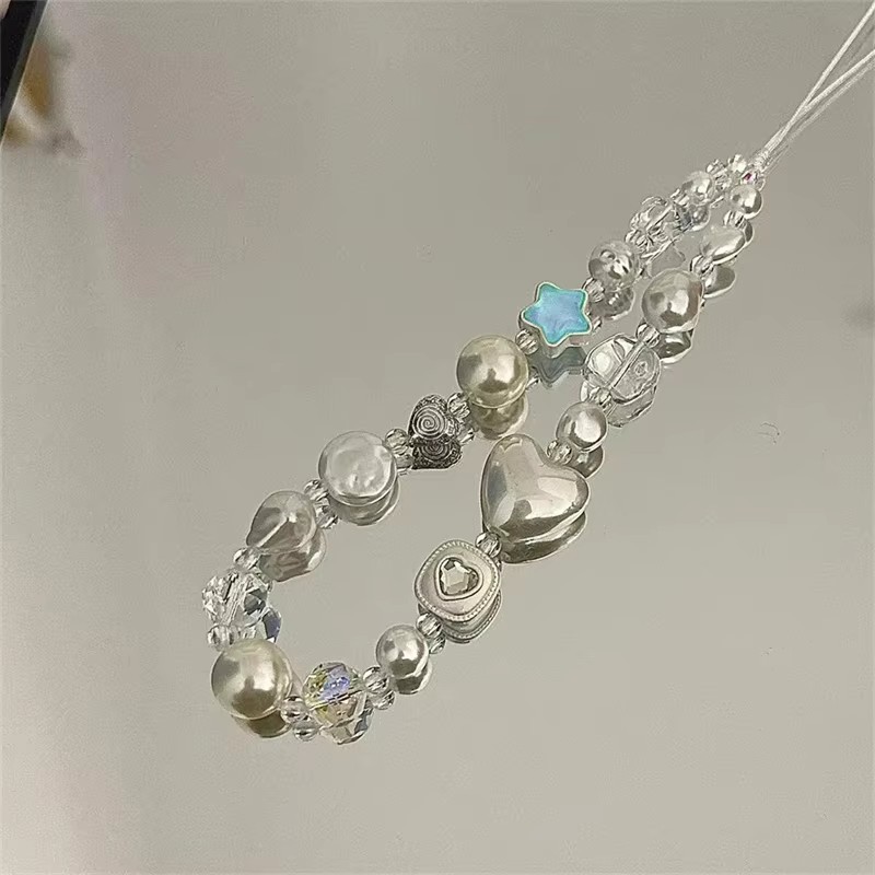 Ins Hàn Quốc Dễ Thương Ngôi Sao Xanh Trái Tim Đính Hạt Dây Điện Thoại Quyến Rũ Dây Cho Iphone Samsung Huawei Đa Năng Phụ Kiện Trang Sức Mặt Dây Chuyền